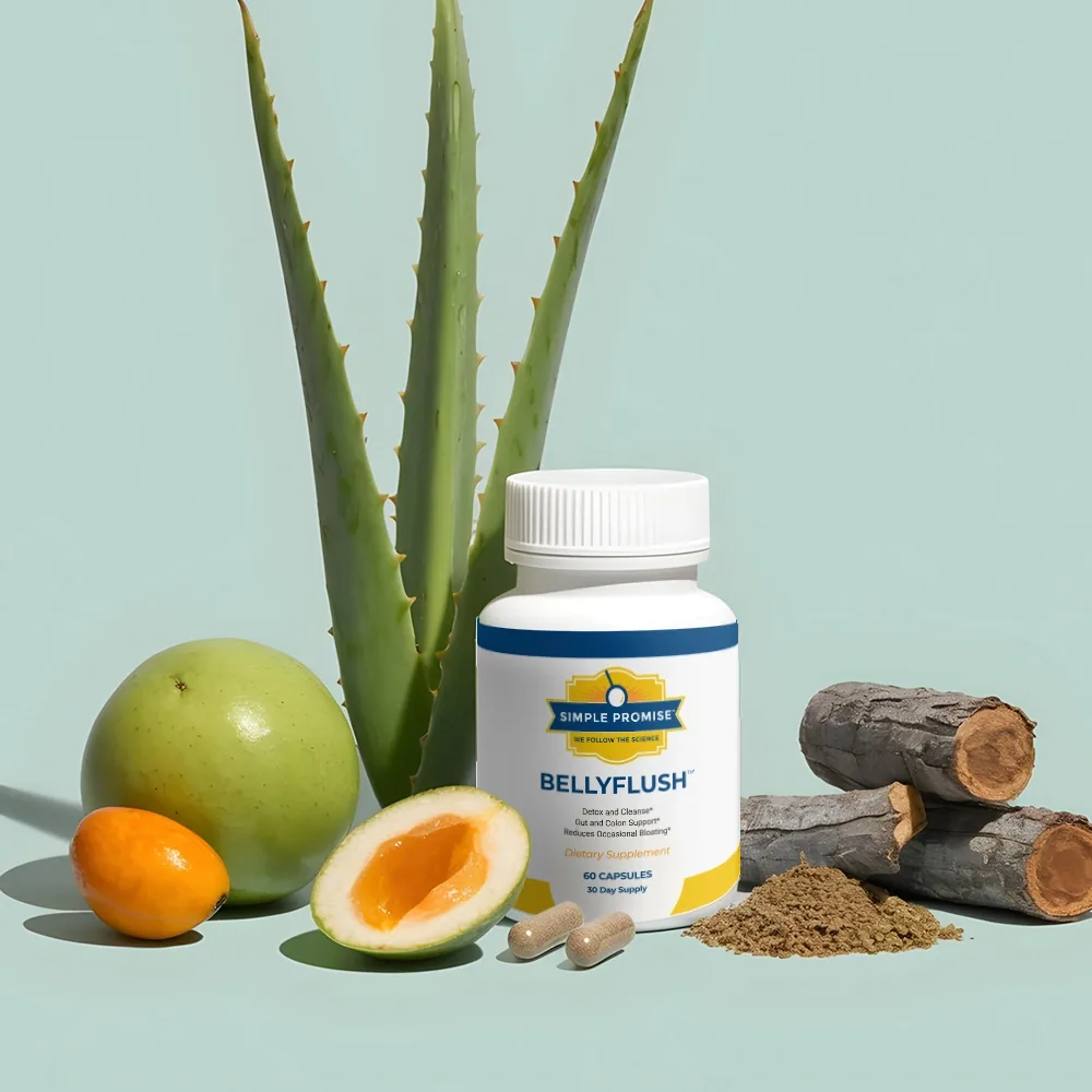 The seller's own product scene: the bottle with an aloe plant, fruit and a bark-coloured powder.